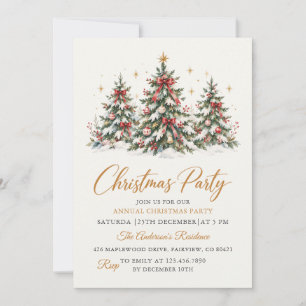 Elegant Watercolor Tree Christmas Party Invitation