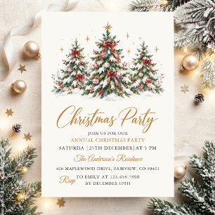 Elegant Watercolor Tree Christmas Party  Invitation