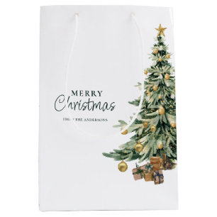 Elegant Watercolor Tree Christmas Party  Medium Gift Bag