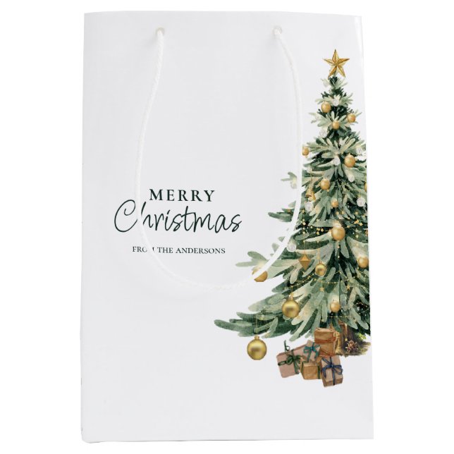 Elegant Watercolor Tree Christmas Party  Medium Gift Bag (Front)