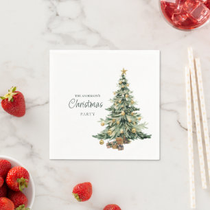 Elegant Watercolor Tree Christmas Party  Napkin