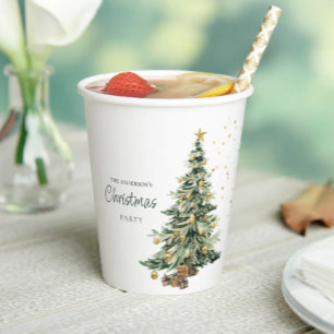 Elegant Watercolor Tree Christmas Party Paper Cups