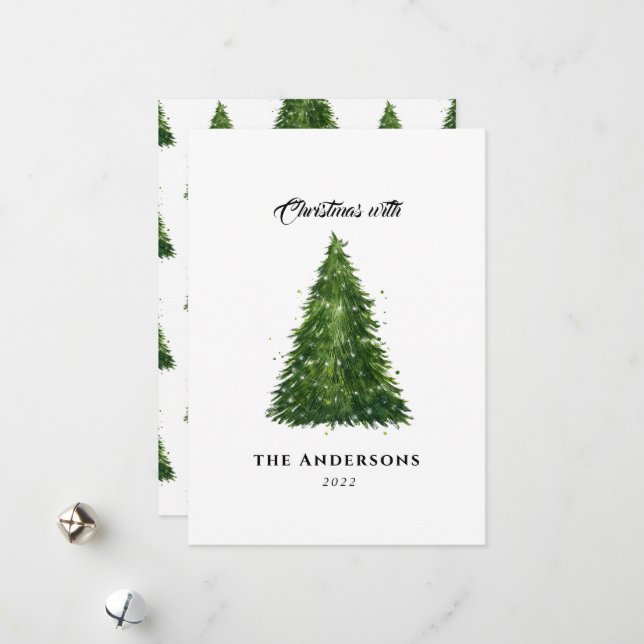 elegant watercolor tree christmas with holidays   holiday card (Front/Back In Situ)