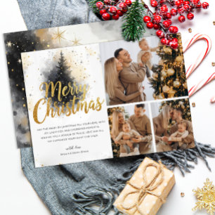 Elegant Watercolor Tree Multi Photo Christmas Card