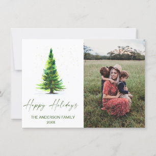 Elegant watercolor Tree Photo Christmas Greeting Holiday Card