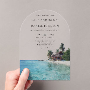 Elegant Watercolor Tropical Beach Wedding Arch Acrylic Invitations