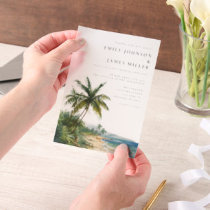 Elegant Watercolor Tropical Beach Wedding Vellum Invitations