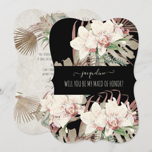 Elegant Watercolor Tropical Floral Maid of Honour Invitation (Front/Back)