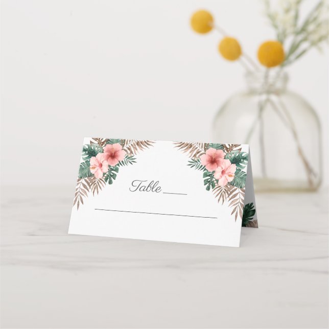 Elegant Watercolor Tropical Floral Wedding Place Card (Front)