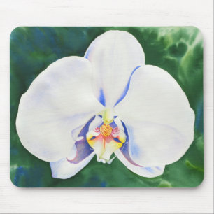 Elegant watercolor tropical floral White Orchid Mouse Pad