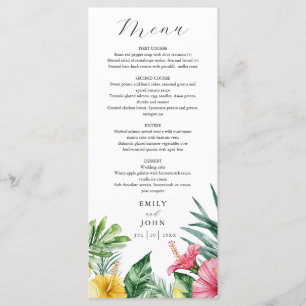 Elegant Watercolor Tropical Flowers Wedding Menu