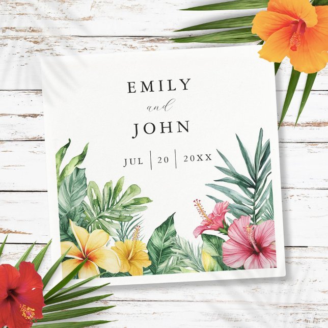 Elegant Watercolor Tropical Flowers Wedding Napkin (Elegant Watercolor Tropical Flowers Wedding Napkins)