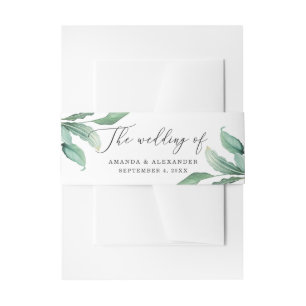 Elegant watercolor tropical greenery wedding invitation belly band