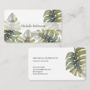 Elegant Watercolor Tropical Monstera Professional Business Card