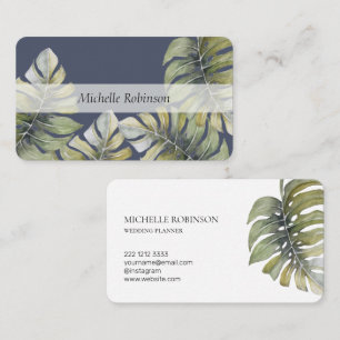 Elegant Watercolor Tropical Monstera Professional Business Card