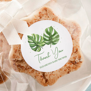 Elegant Watercolor Tropical Palm Baby Shower Classic Round Sticker