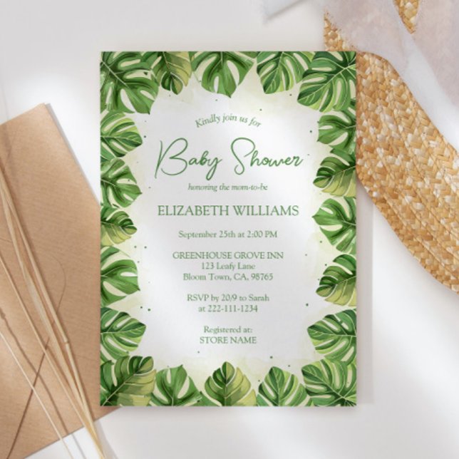 Elegant Watercolor Tropical Palm Baby Shower Invitation (Creator Uploaded)