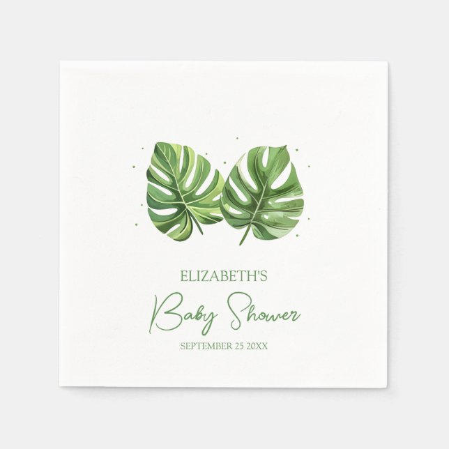 Elegant Watercolor Tropical Palm Baby Shower Napkin (Front)