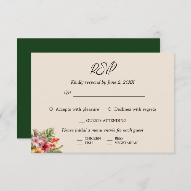 Elegant Watercolor Tropical Wedding RSVP Card (Front/Back)