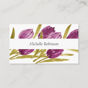 Elegant Watercolor Tulip Flowers Professional Business Card