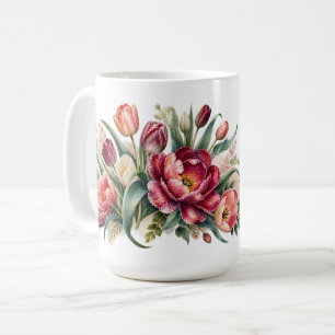 Elegant Watercolor Tulip Garden Floral Coffee Mug