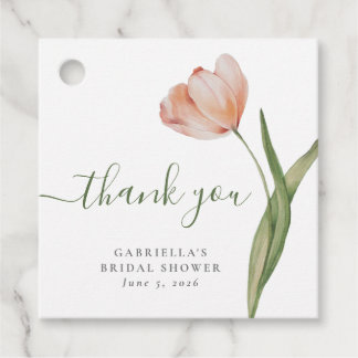 Elegant  Watercolor Tulip Green Bridal Shower Favour Tags
