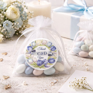 Elegant Watercolor Tulip Wreath Wedding Blue Ivory Classic Round Sticker