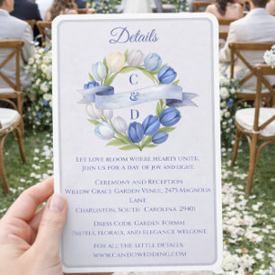 Elegant Watercolor Tulip Wreath Wedding Blue Ivory Enclosure Card