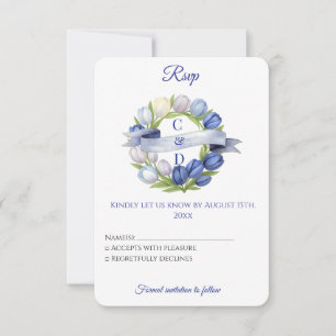 Elegant Watercolor Tulip Wreath Wedding Blue Ivory RSVP Card