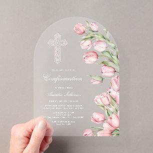 Elegant Watercolor Tulips Arch Confirmation Acrylic Invitations