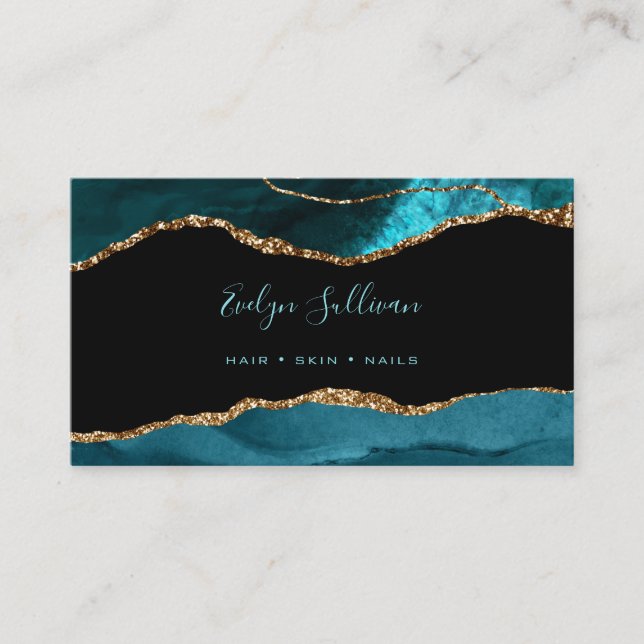 elegant watercolor turquoise agate business card (Front)