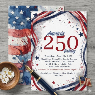Elegant Watercolor US Flag America 250 Birthday Invitation