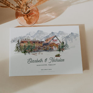 Elegant Watercolor Venue Illustration Wedding Guest Book