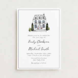 Elegant Watercolor Venue Sketch Wedding Invitation