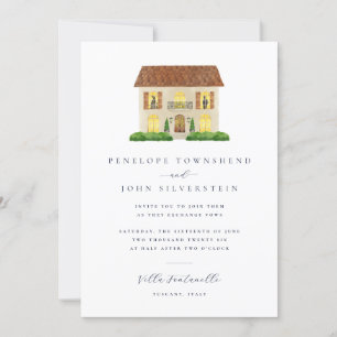 Elegant Watercolor Villa Illustration Wedding Invitation
