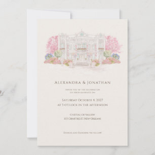 Elegant Watercolor Villa Wedding  Invitation