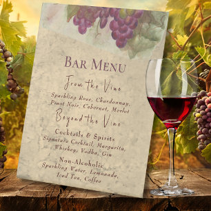 Elegant Watercolor Vineyard Bar Menu Pedestal Sign