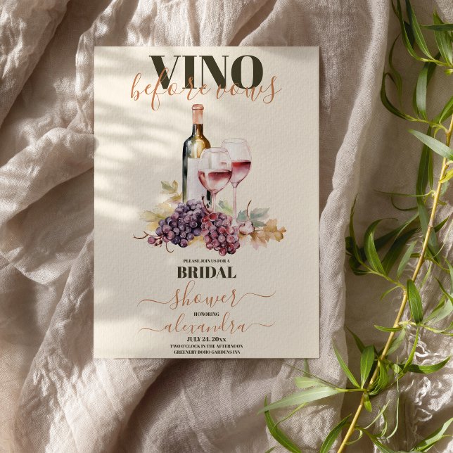 Elegant Watercolor Vino Before Vows Bridal Shower Invitation (Creator Uploaded)
