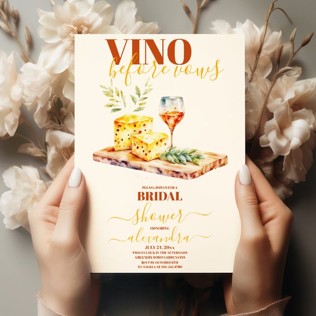 Elegant Watercolor Vino before Vows Bridal Shower Invitation (Creator Uploaded)