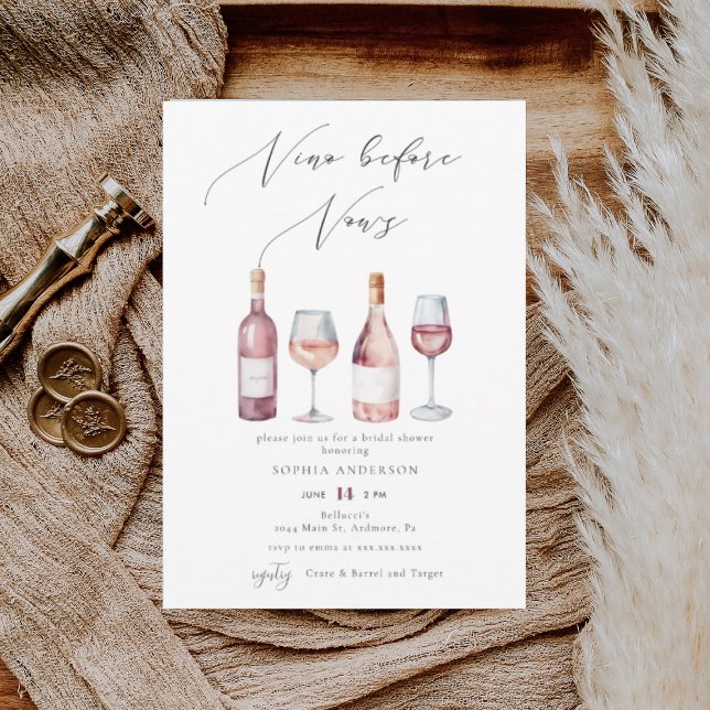 Elegant Watercolor Vino before Vows Bridal Shower Invitation (Creator Uploaded)