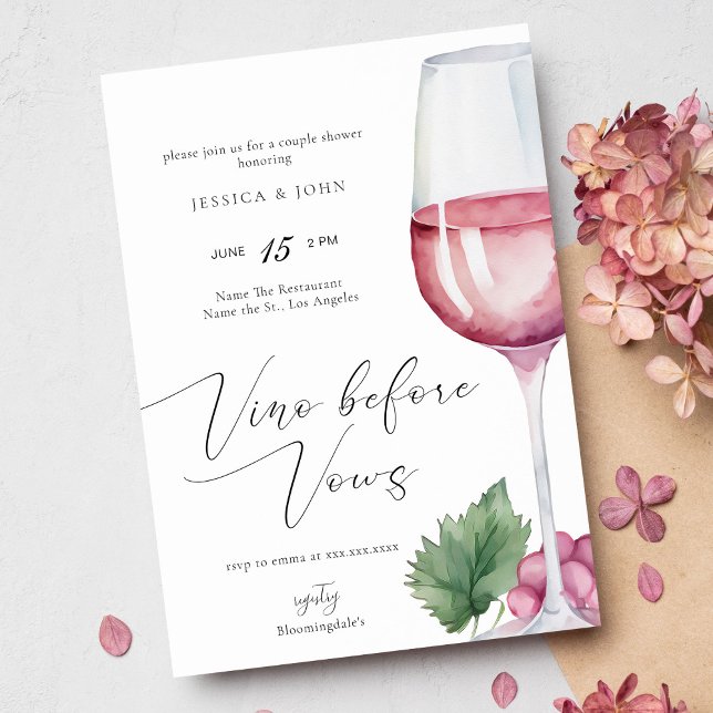 Elegant Watercolor Vino before Vows Couple Shower Invitation (Creator Uploaded)
