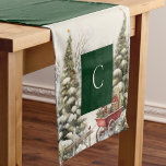 Elegant Watercolor Vintage Christmas Pine Tree Short Table Runner<br><div class="desc">Elegant watercolor vintage Christmas pine trees table runner in dark forest green. Personalise with the inclusion of your monogram initial which will appear on either end.</div>