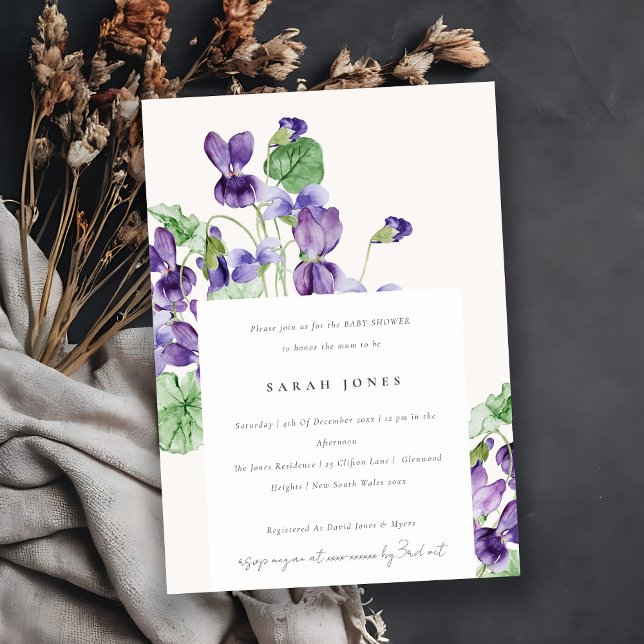 Elegant Watercolor Violet Floral Baby Shower Invitation (Creator Uploaded)