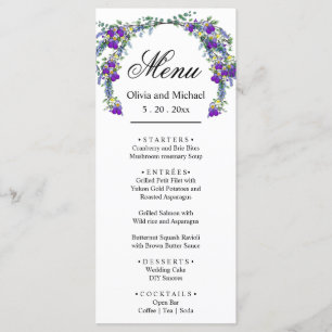 Elegant watercolor violets Wedding Menu