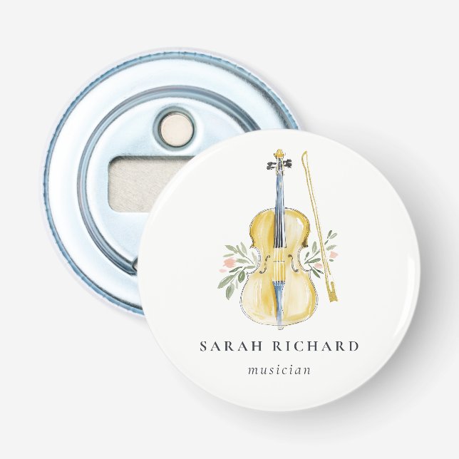 Elegant Watercolor Violin Musician Music Teacher Bottle Opener (Front)