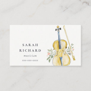 Elegant Watercolor Violin Musician Music Teacher Business Card