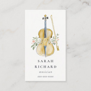 Elegant Watercolor Violin Musician Music Teacher Business Card