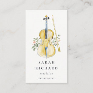 Elegant Watercolor Violin Musician Music Teacher Business Card