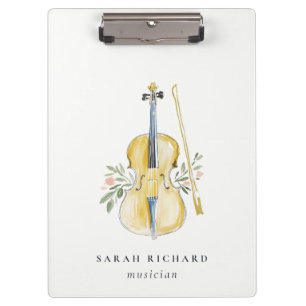 Elegant Watercolor Violin Musician Music Teacher Clipboard