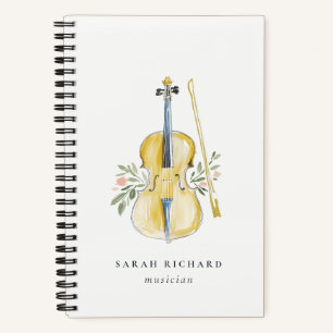 Elegant Watercolor Violin Musician Music Teacher Notebook